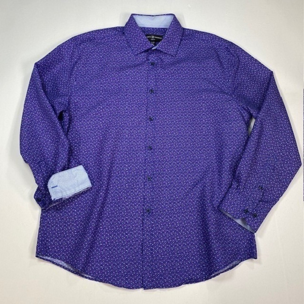 Society of Threads Mens Slim Fit Purple Floral Micro Print Dress Shirt L 16-16.5